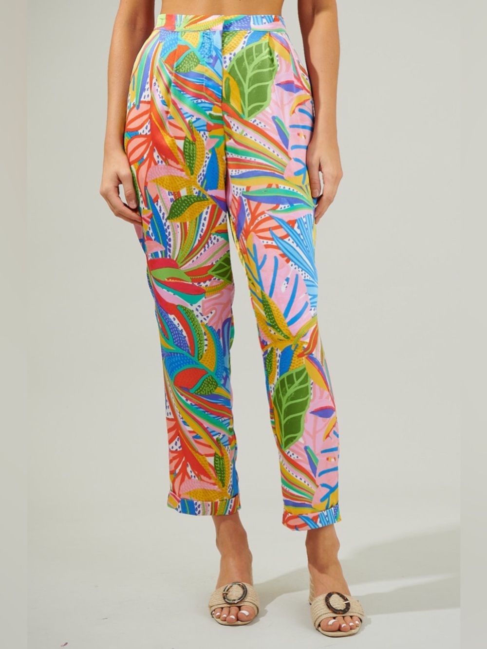 Multicolor Tropical satin pants mid rise